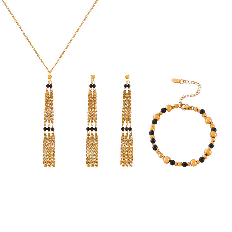 Geometric Agate Stone Multi-layer Jewelry Set with Titanium Steel Accents