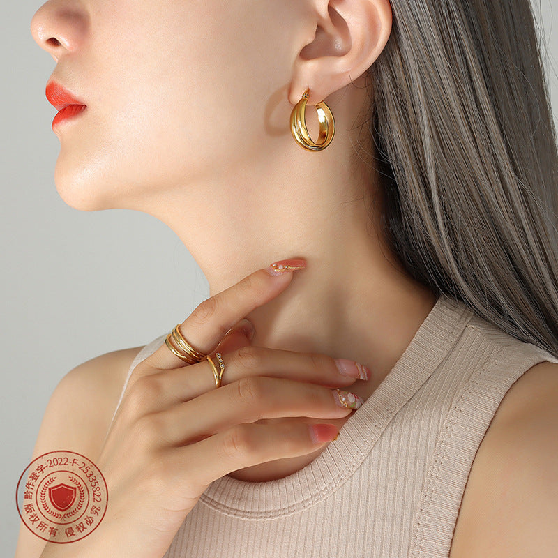 Hong Kong Chic Titanium Steel Earrings with 18K Gold Plating