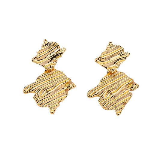 Cross-Border Exaggerated Fashion Earrings: Trendy Metal Pleated Earrings for Women