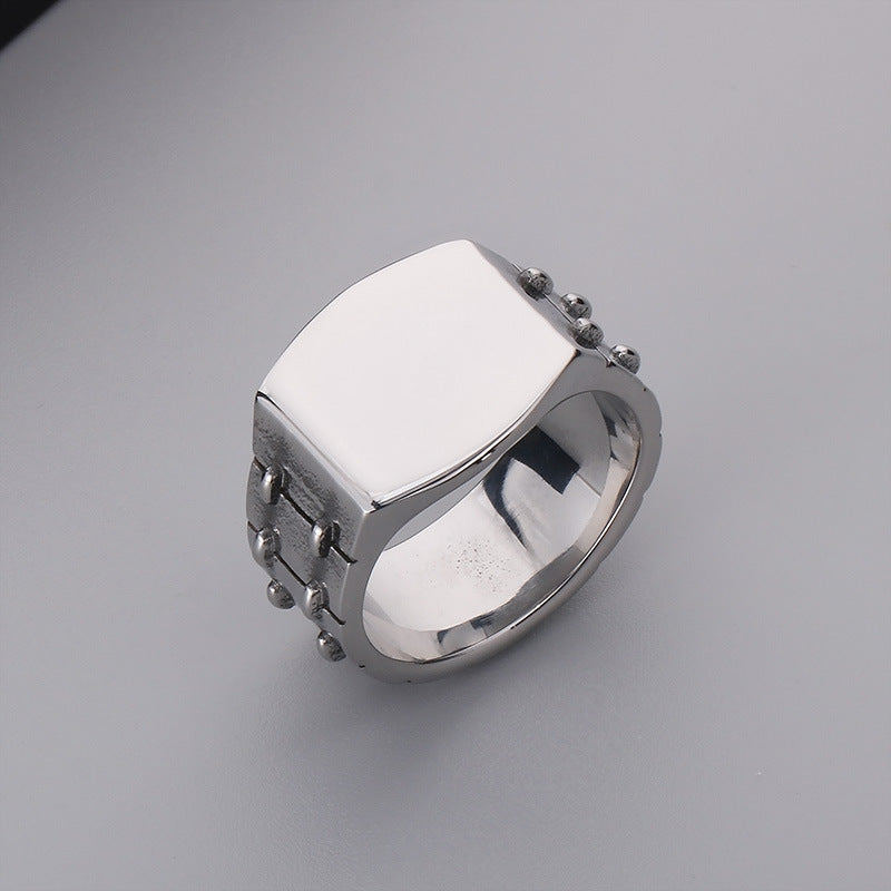 Punk-Inspired Stainless Steel Men's Ring with Creative Laser Lettering