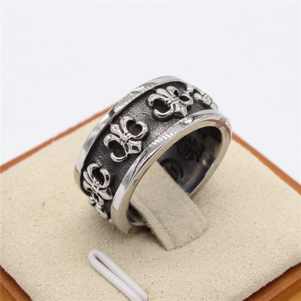 Row of Childern Flower Titanium Steel Ring for Men