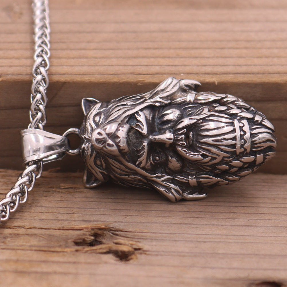 Wolf Head Stainless Steel Necklace Inspired by Viking Mythology and Norse Legacy