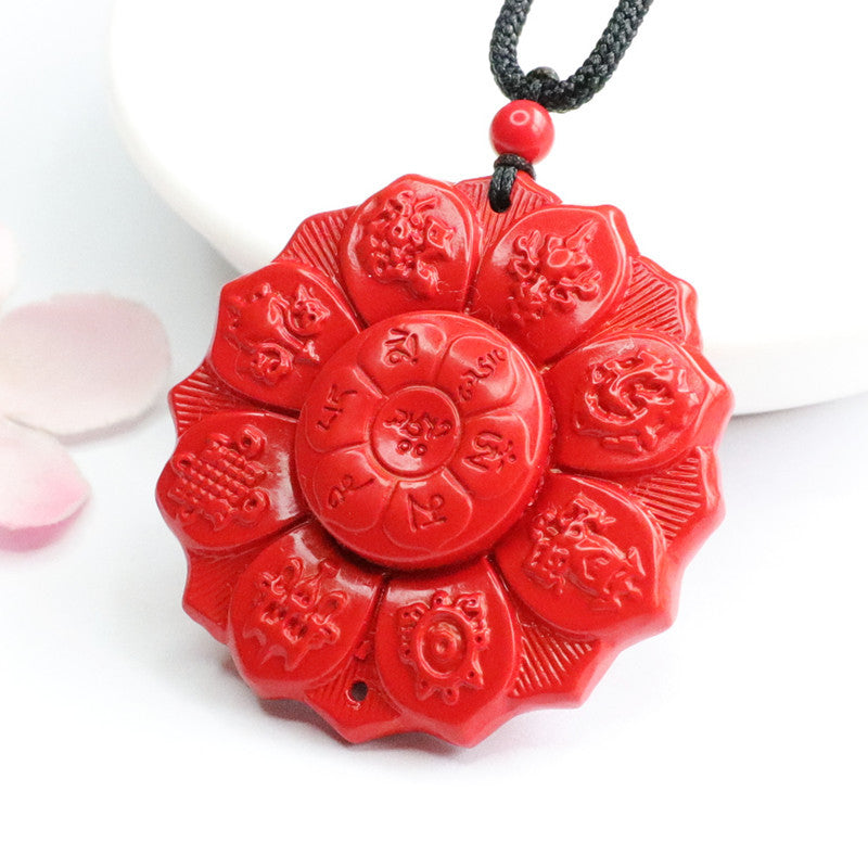 Pendant: The Vibrant Fortune Emblem With Red Sand, Cinnabar, Treasures, and Lotus