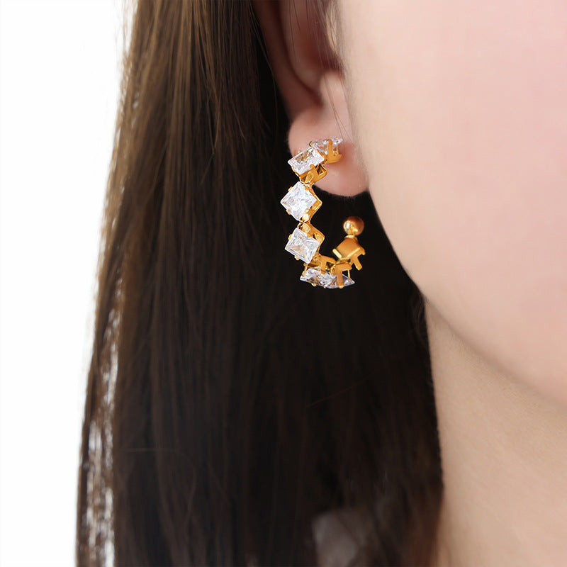 Luxury 18K Gold Plated C-Shaped Zircon Earrings