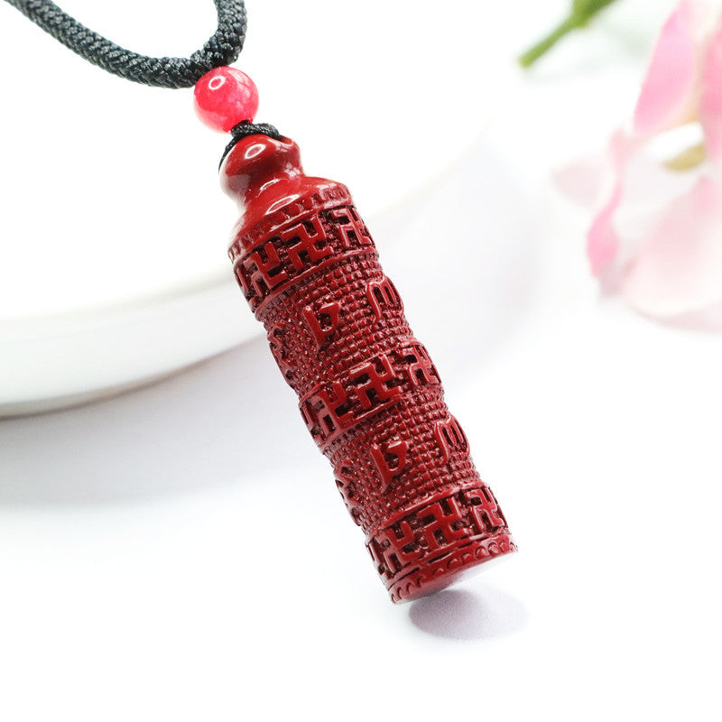 Cinnabar Pendant with Purple Gold Sand and Six-character Proverb design