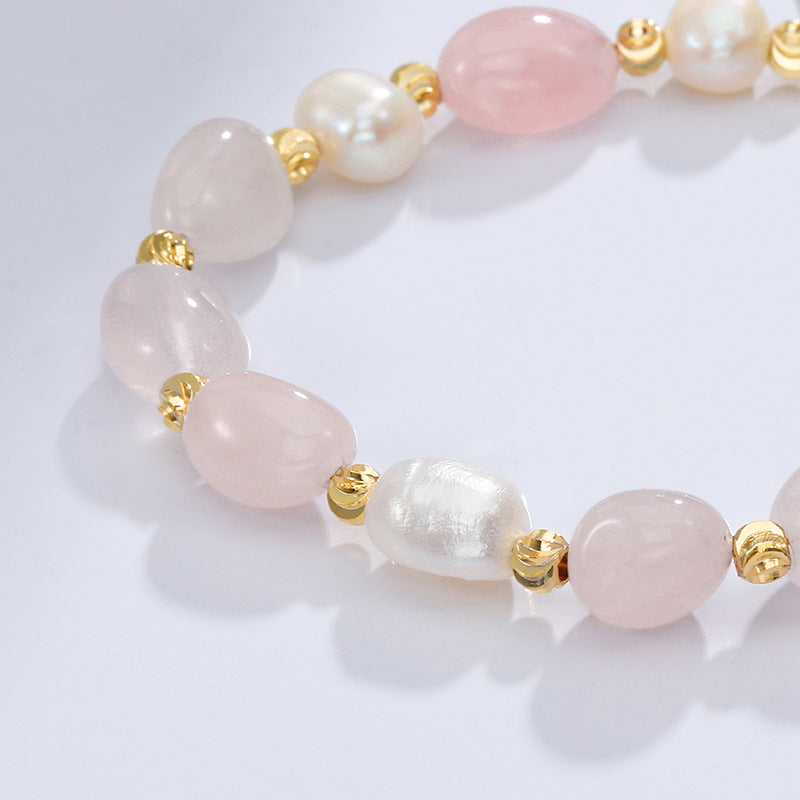 Summer Peach Blossom Crystal and Pearl Bracelet for Women