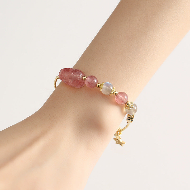 Strawberry Crystal Beaded Bracelet with Sterling Silver - Fortune's Favor Collection