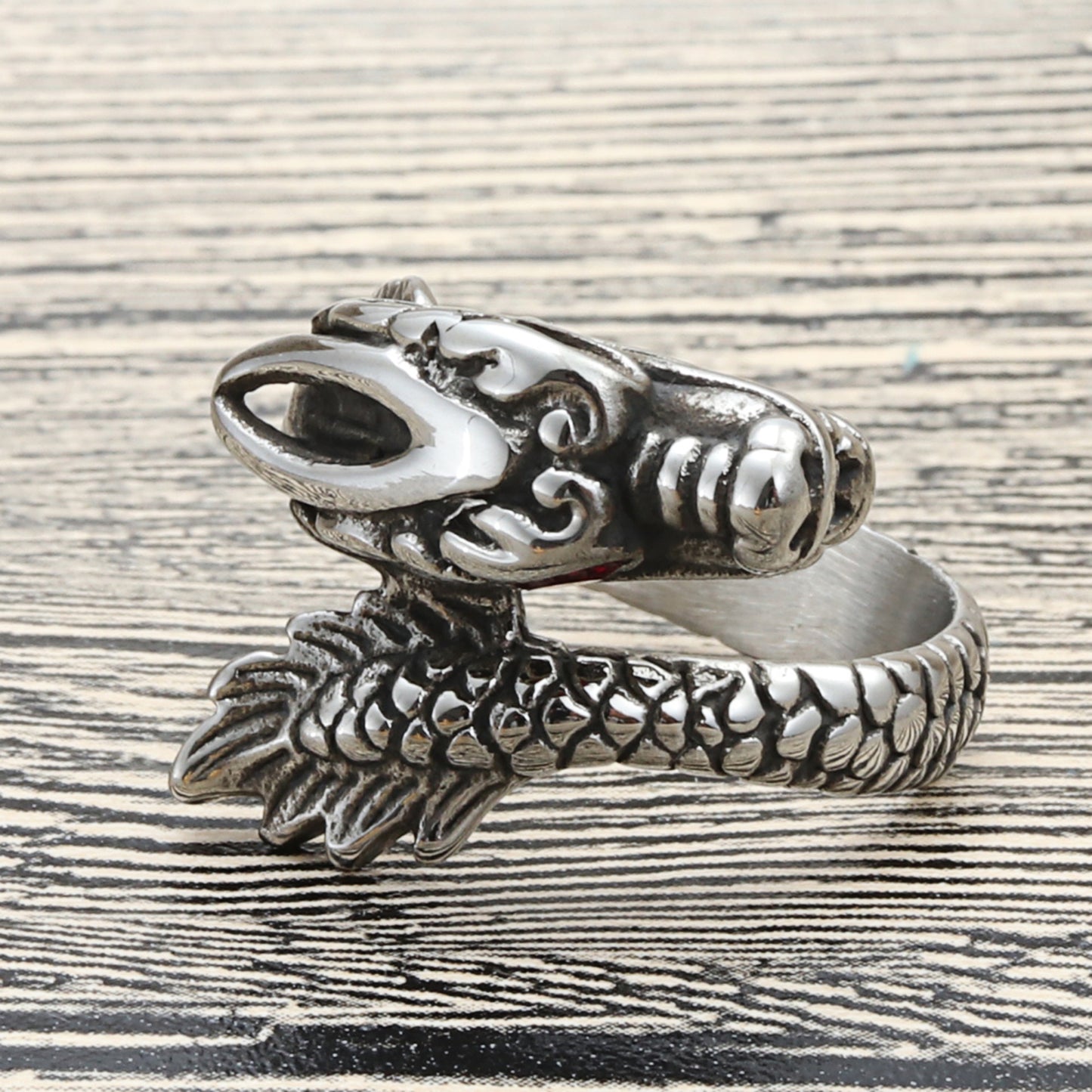 Titanium Steel Dragon Head Ring - Retro Punk Style for Men