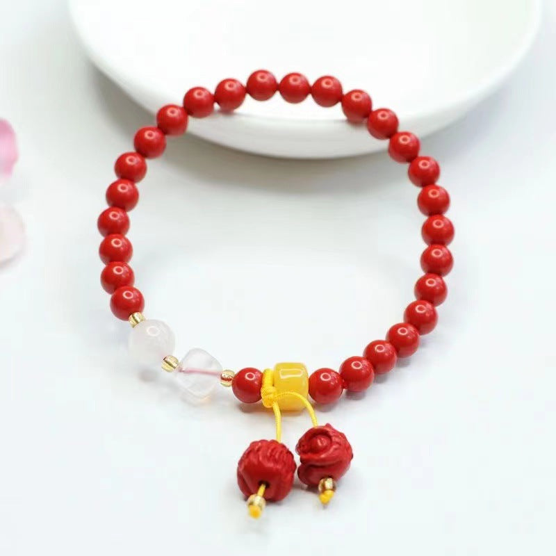 Double Brave Red Sand and Jade Fortune's Favor Sterling Silver Bracelet