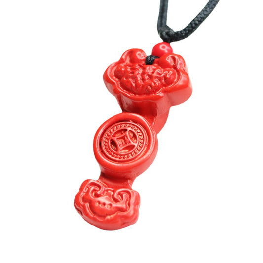 Cinnabar Auspicious Ruyi Pendant, Red Sand Pendant Jewelry