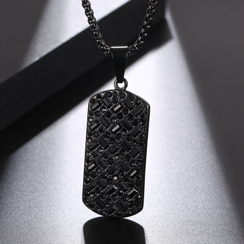 Trendy Hip-Hop Black Zircon Titanium Steel Pendant Necklace for Men