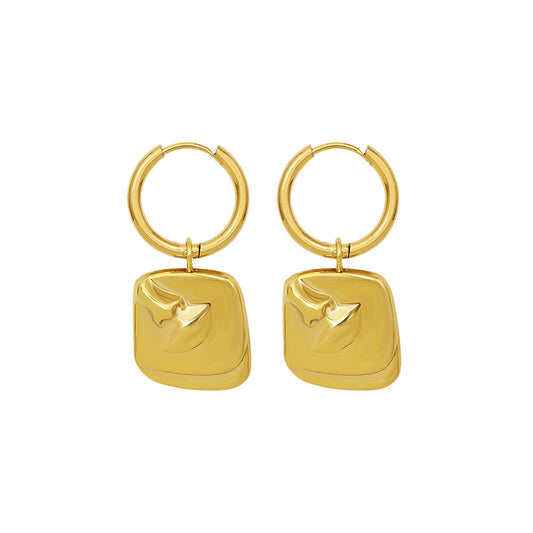 Geometric Circular Earrings in Gold Plated Titanium Steel