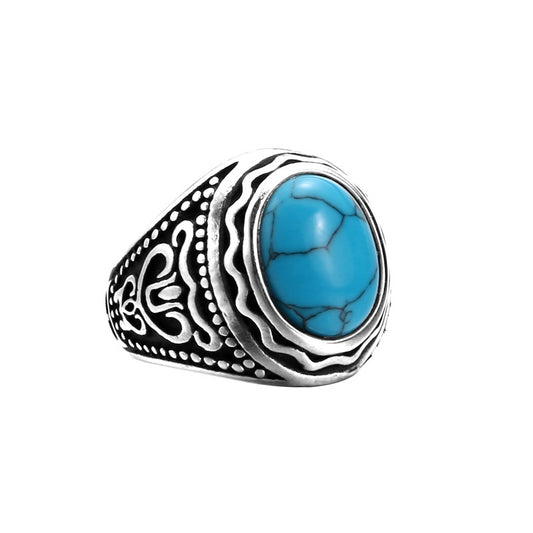 Turquoise Vintage-Inspired Titanium Steel Ring for Men - Customizable Stainless Steel Design