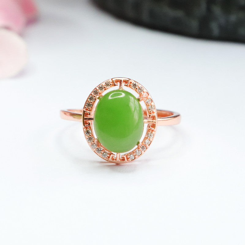 Natural Hotan Jade Zircon Cross Ring - Sterling Silver Jewelry