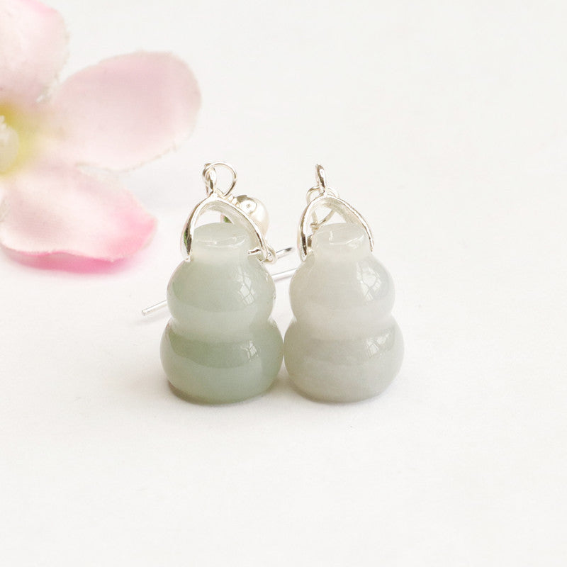 Elegant Sterling Silver and Jade Gourd Earrings