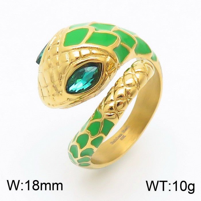 Stylish Green Eye Snake Ring for Men - Trendy Simian-Inspired Titanium Steel Design