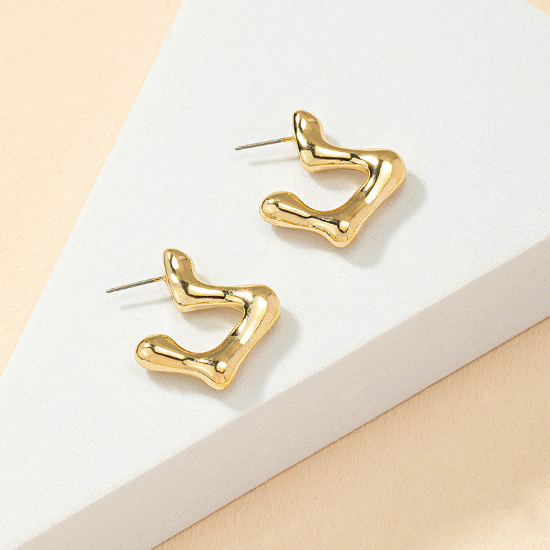 Waveform Metal Earrings with Unique French Design