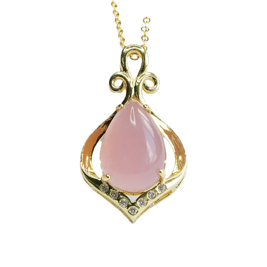 Rose Quartz Teardrop Pendant Necklace