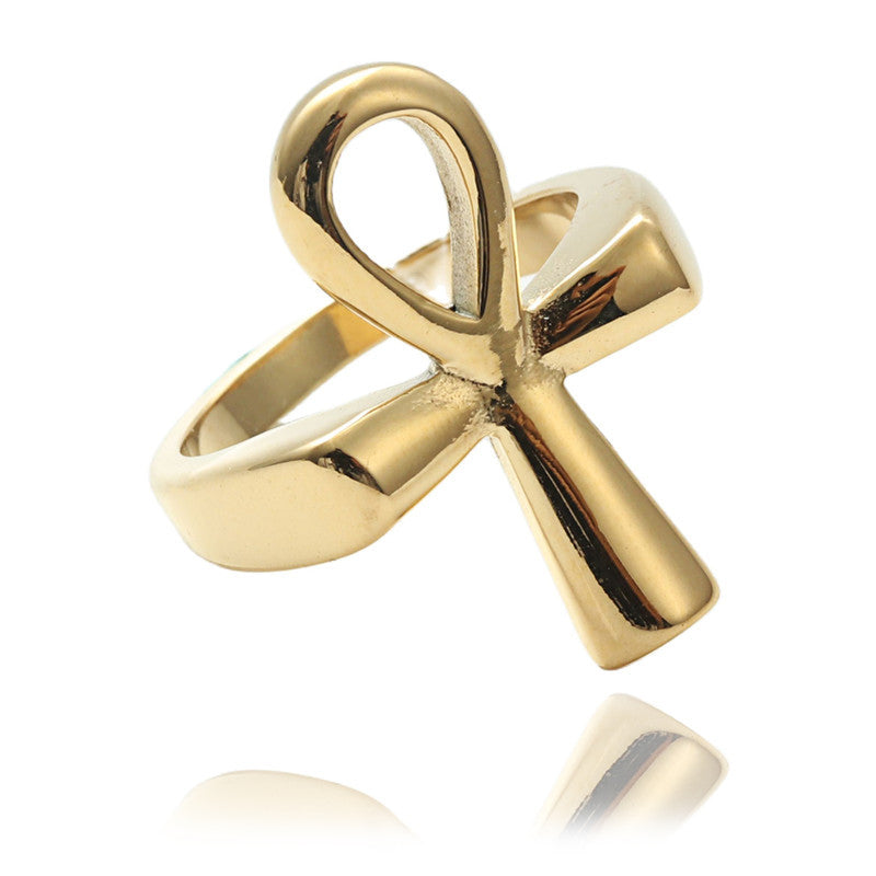 Titanium Steel Egyptian Cross Ring - Retro Men's Pharaoh Accessory