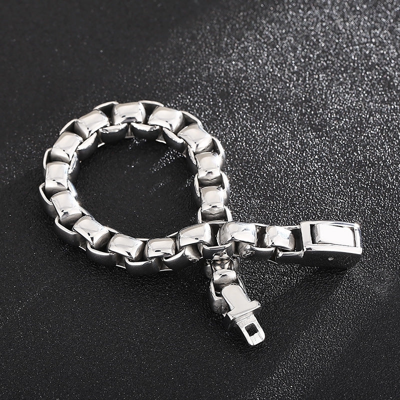 Stylish Minimalist Men's Square Pearl Chain Bracelet in Titanium Steel