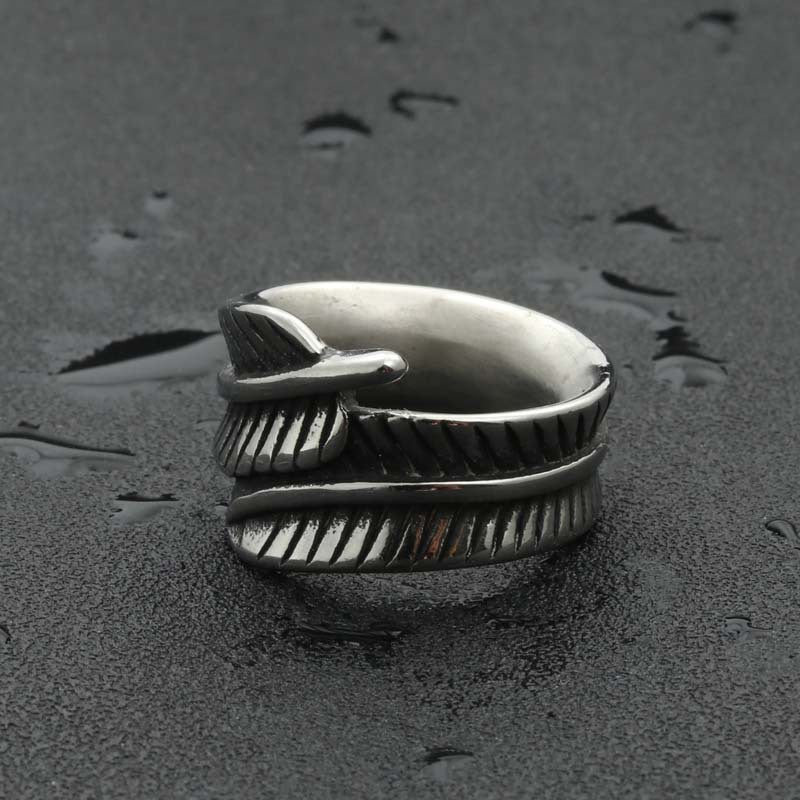 Titanium Steel Retro Feather Wing Ring for Men - Edgy Punk Jewelry Directly from Manufacturer