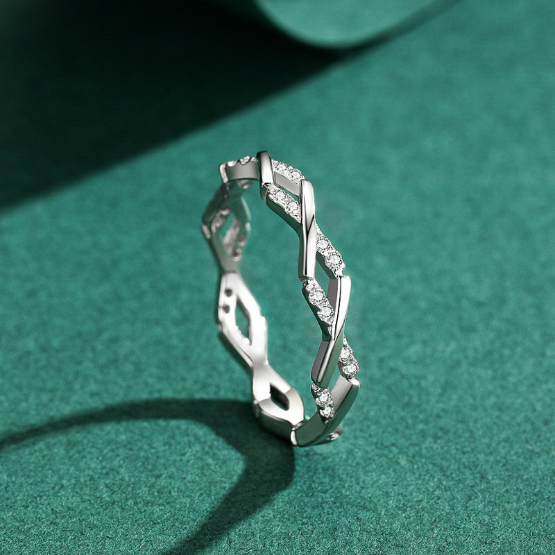 Simple Geometric Sterling Silver Ring with Zircon Inlay