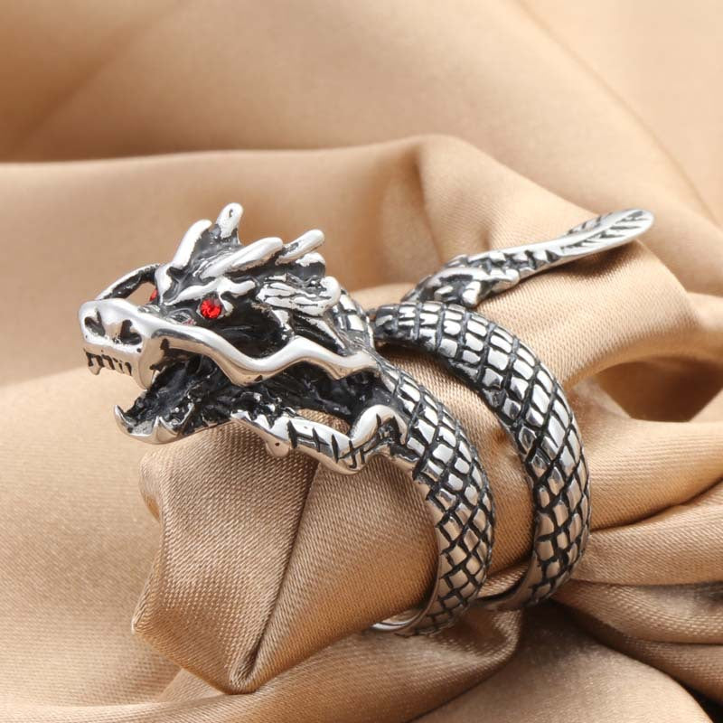 Titanium Steel Dragon Ring for Men - Retro Trendy Animal Accessory Direct from Manufacturer