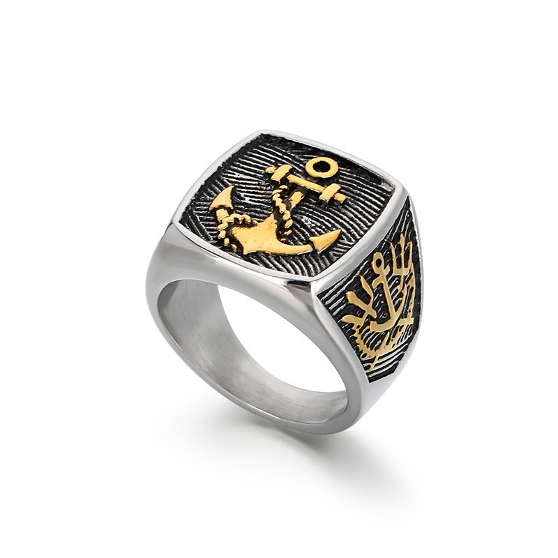 Bold Retro Stainless Steel Anchor Ring for Men - Pirate Series