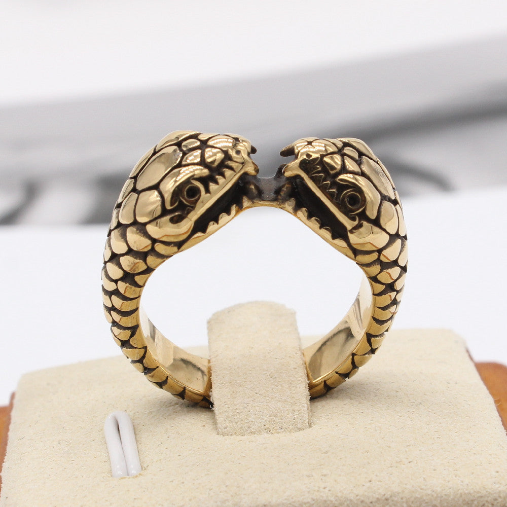 Double Headed Viper Snake Titanium Steel Ring for Men