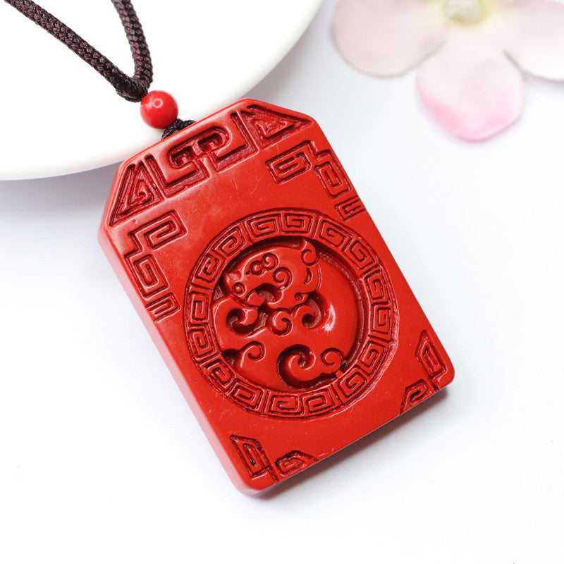 Dragon Brand Cinnabar Pendant with Vermilion Sand Antique Aesthetic