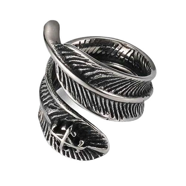 Personalized Retro Titanium Steel Feather Ring for Men - Unique Vintage Jewelry