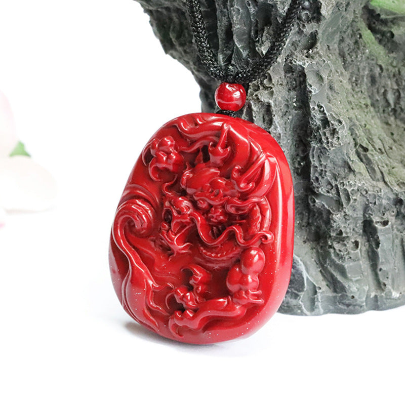 Cinnabar dragon Pendant Purple Gold Sand Carving Dragon Pendant