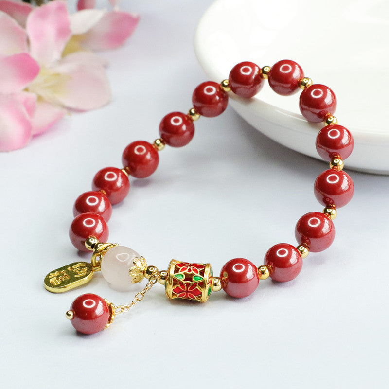 Fortune's Favor Cinnabar Bracelet with Sterling Silver Drum Design