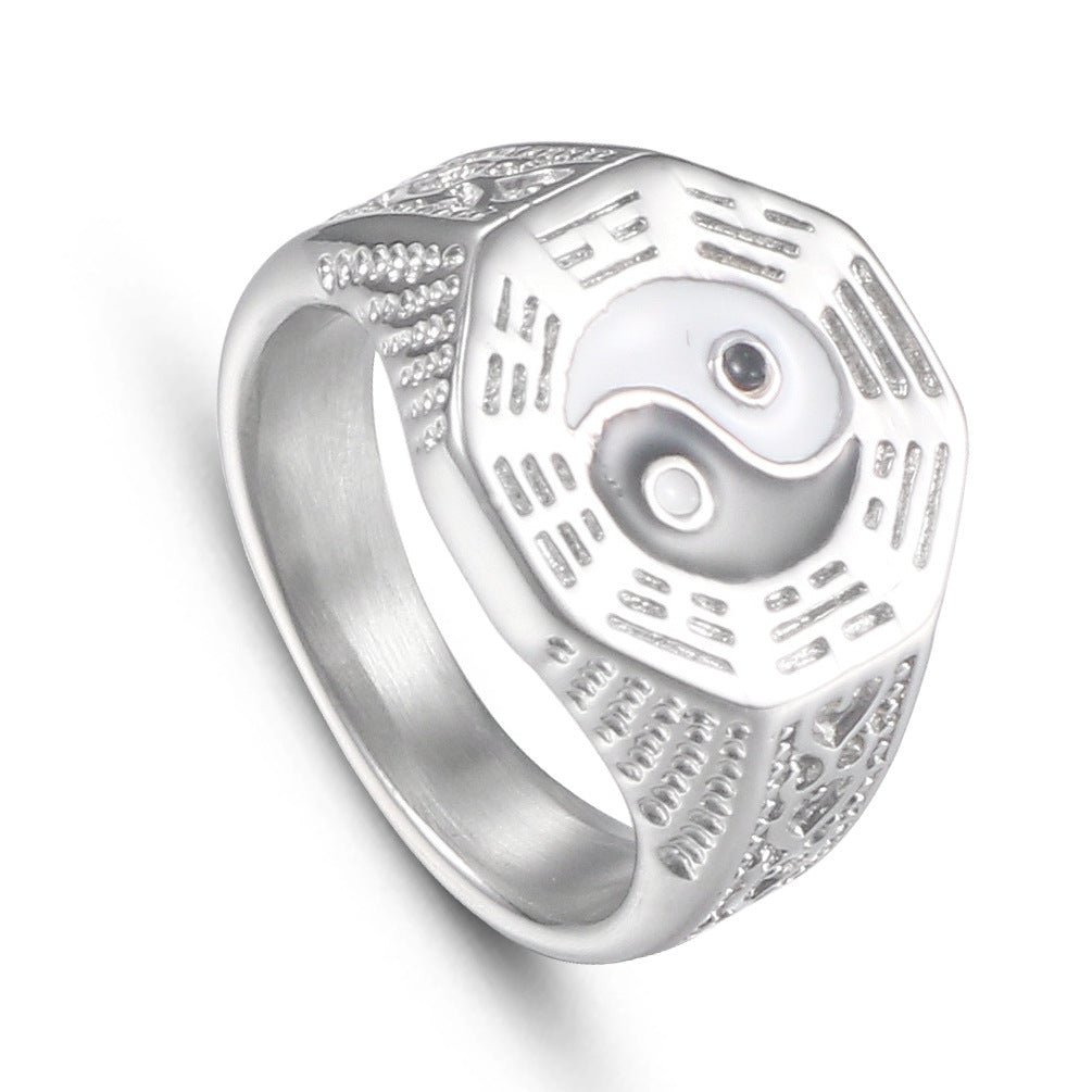 Taoist Tai Chi Titanium Steel Ring for Men - Personalized Chinese Style Stainless Steel Jewelry