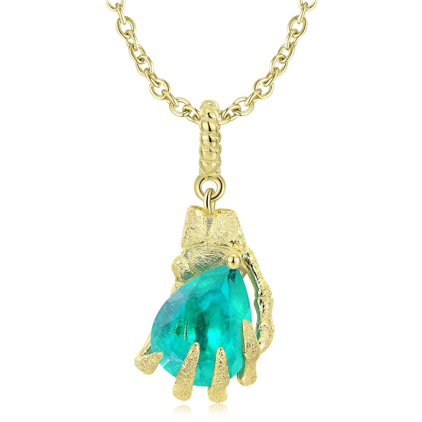 Halloween Golden Skeleton Hand Green Zircon Silver Necklace