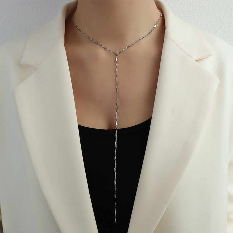 Enchanting Double-Layered Tassel Necklace with Titanium Steel and 18k Gold Accents