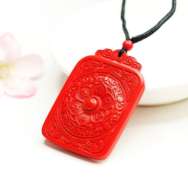 Flower Blossoms Cinnabar Stone Sterling Silver Buddha Pendant