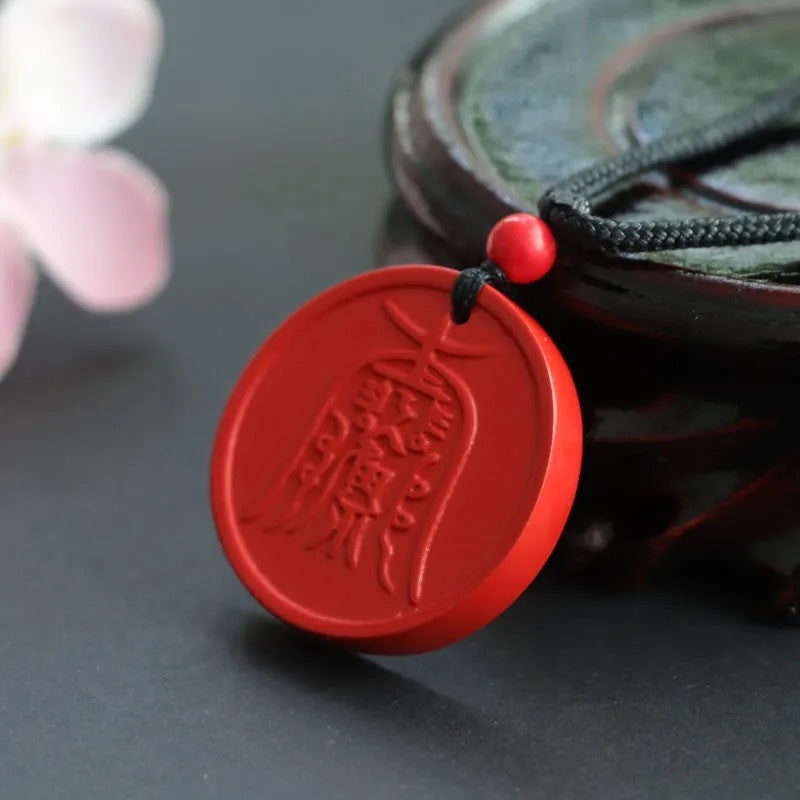 Red Cinnabar Sand Protective Talisman Pendant with Sterling Silver Craftsmanship