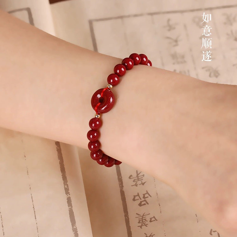 National Wind Cinnabar Stone Bracelet with Safety Buckle