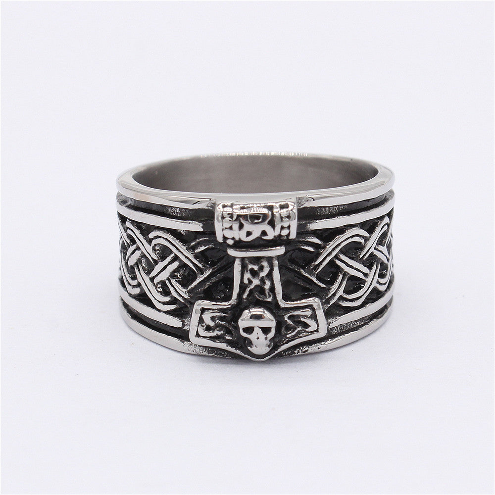 Retro Viking Pirate Thor Hammer Titanium Steel Ring for Men