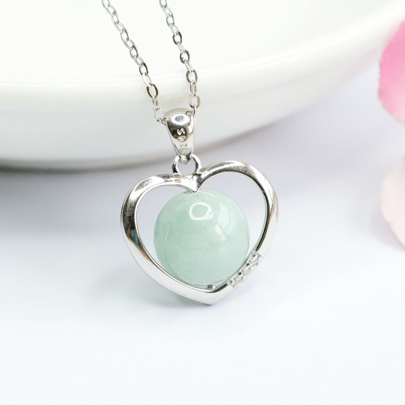 Fortune's Favor S925 Silver Round Natural Jade Pendant Love Necklace