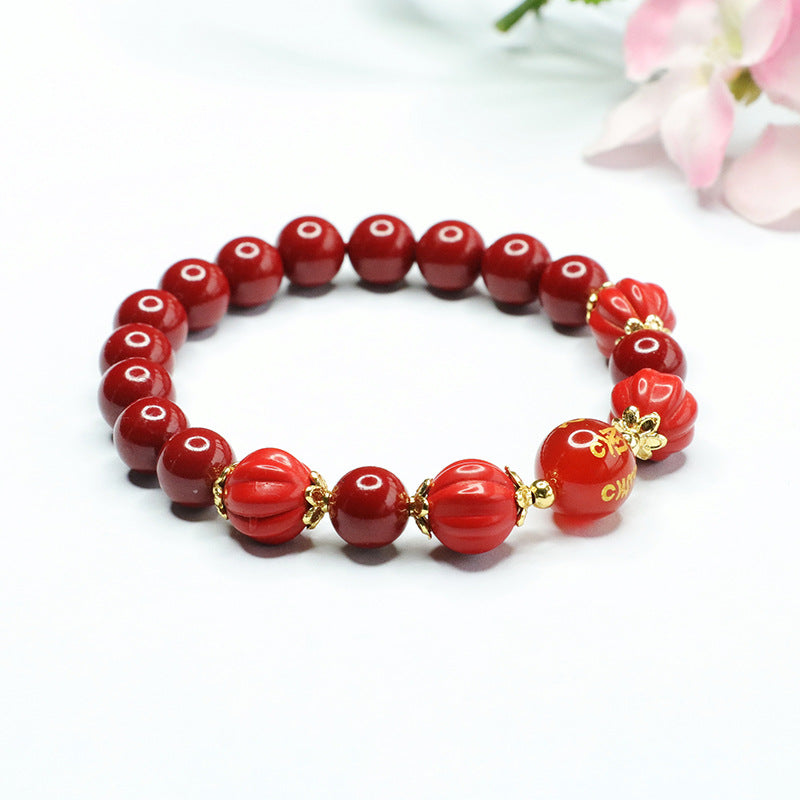 Cinnabar and Purple Gold Sand Beaded Bracelet with Sterling Silver Accents