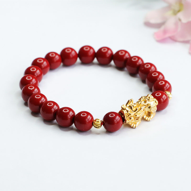 Purple and Gold Sand Cinnabar Stone Pixiu Bracelet