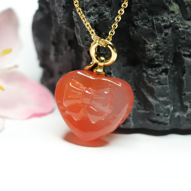 Love Bow Agate Necklace with Golden Collar - Handcrafted Jewelry