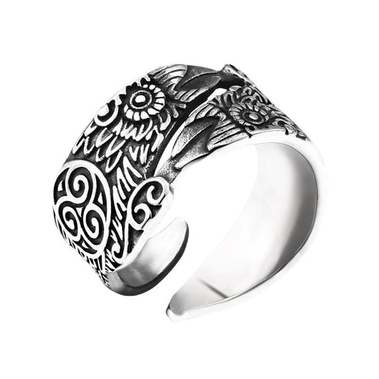 Viking Crow Symbol Stainless Steel Ring - Retro Nordic Mythology Design for Men