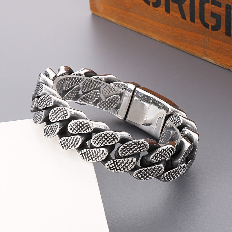 Punk Retro Stainless Steel Cuban Chain Bracelet for Men - Trendy and Personalized Accessory