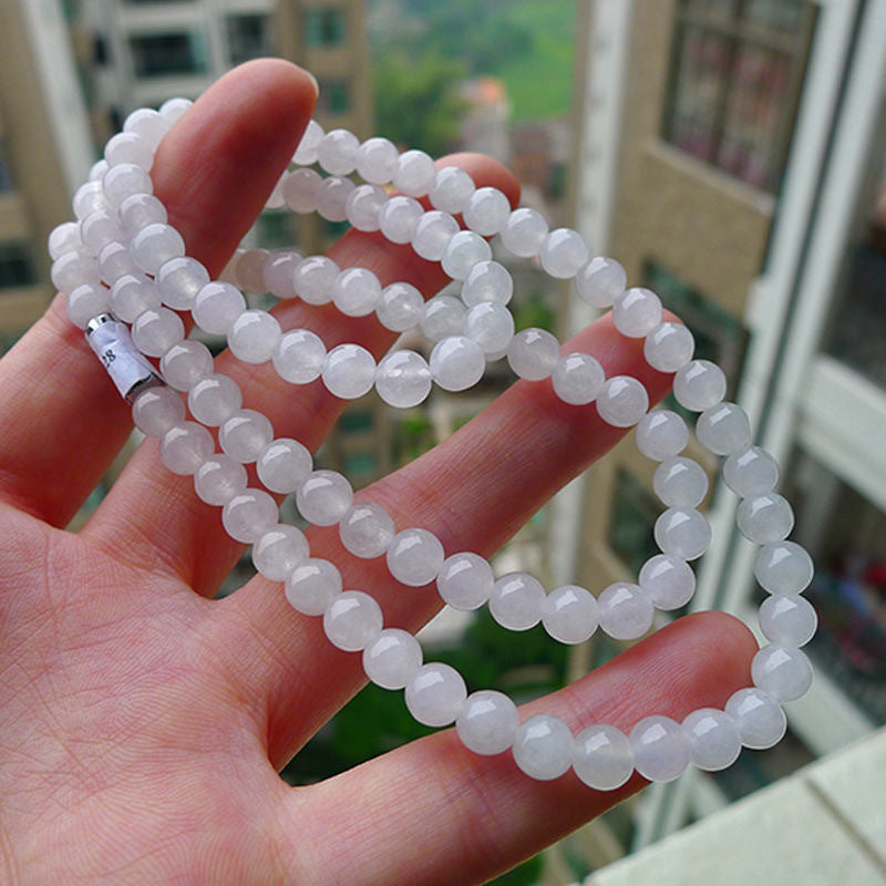 Myanmar A Grade Jade Necklace Ice White Beads Jewelry Gift