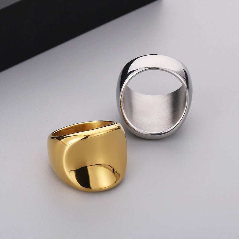 Luxury 18k Electroplated Men's Wide Band Ring - Minimalist Stainless Steel Design