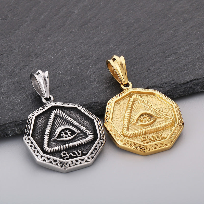 Vintage Pharaoh Eye of Horus Pendant for Men - Titanium Steel Square and Round Design