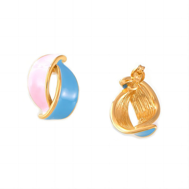 Gentle Tempered Double Leaf Earrings with Retro Glaze - Mo Landi Color